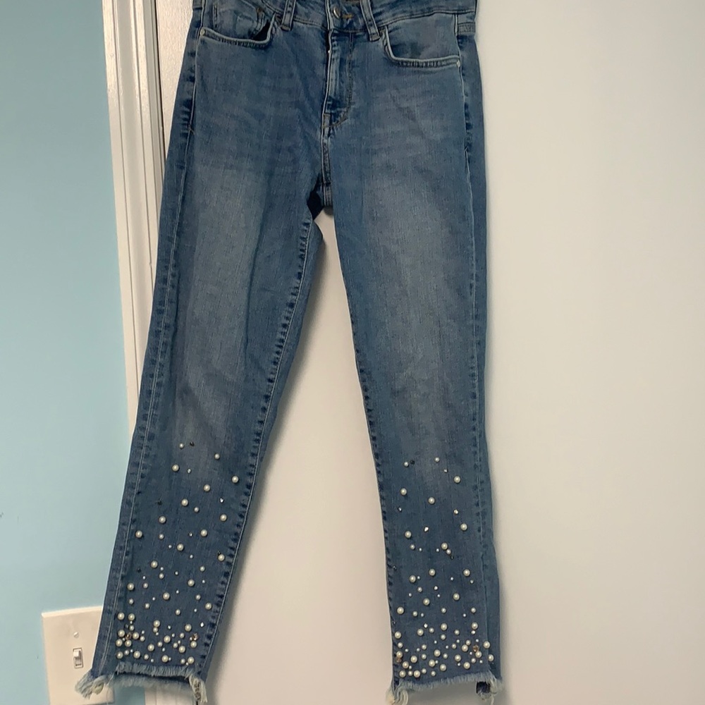 Anthro pilcro and letterpress embellished jeans pearls rhinestone size 2 or 4